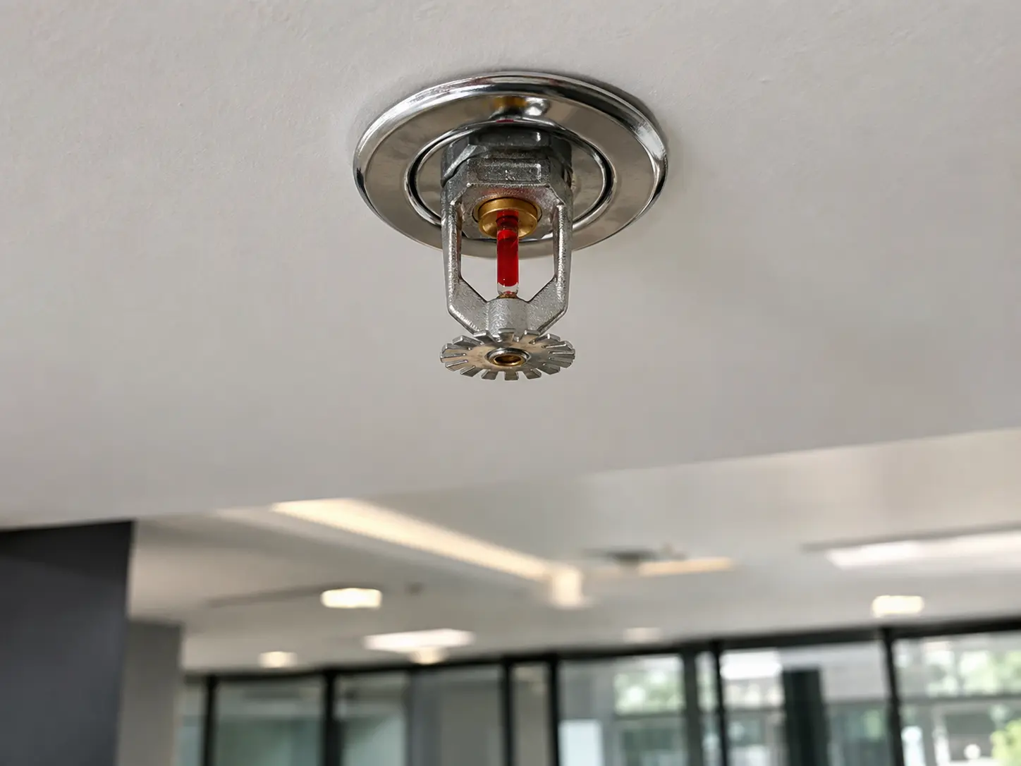 Tête de gicleur au plafond d’un espace commercial